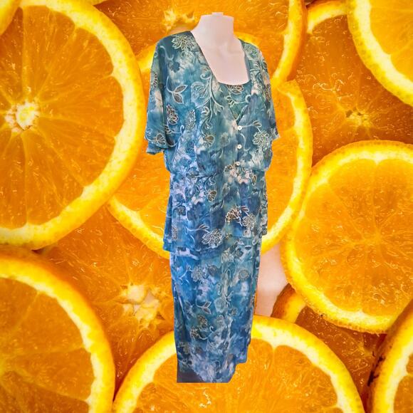 DressBarn 2 Piece Sleeveless‎ Dress with Sheer Top Teal and Brown Suit Size 16W - Picture 13 of 13